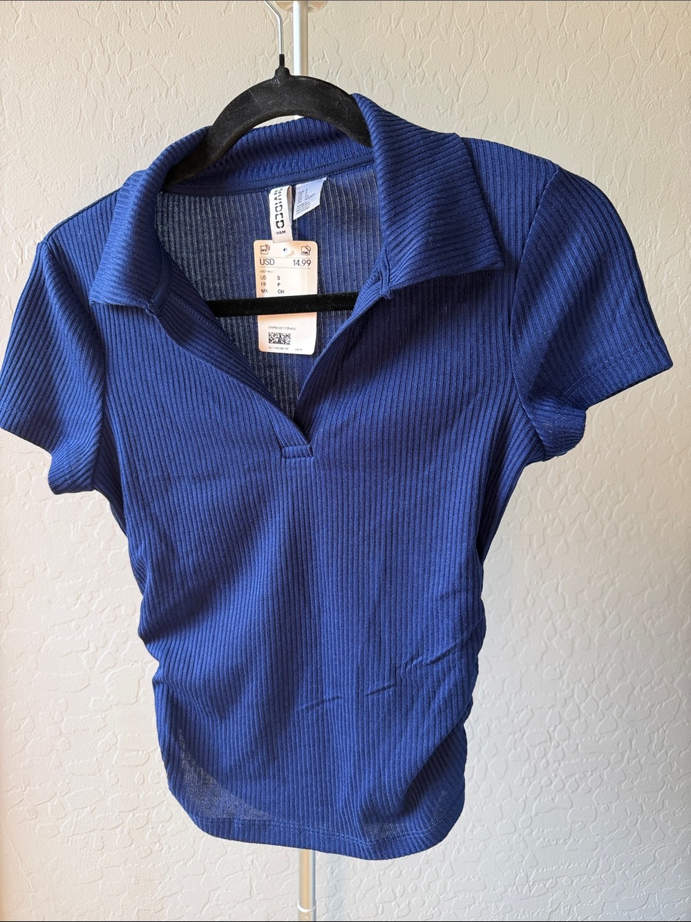 DIVIDED Women's Royal Blue Ribbed Polo Crop Top